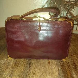 Burgundy Vintage Bally Leather Breif Case with Gold Accents